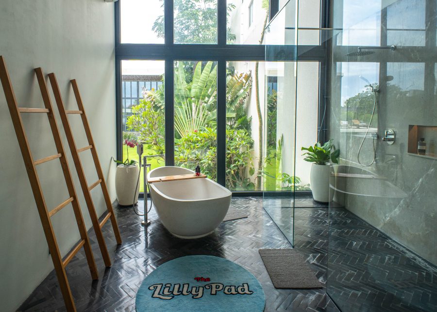 Bath and shower room at The Lilly Pad luxury villa in Seminyak