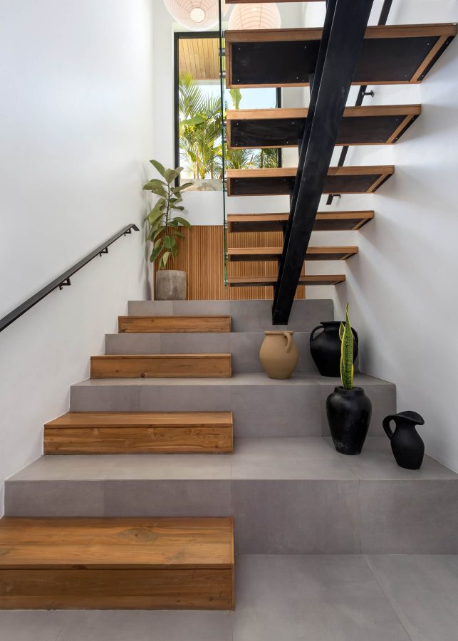 Designer wooden staircase installed by Construct Bali