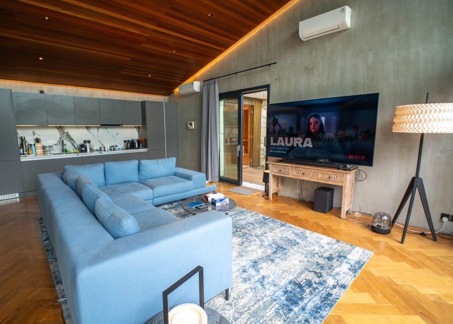 Lounge and TV at The Lilly Pad soundproofed villa