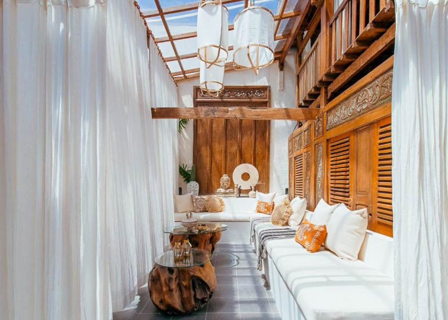 Lounge area at Villa Yin with glass ceiling