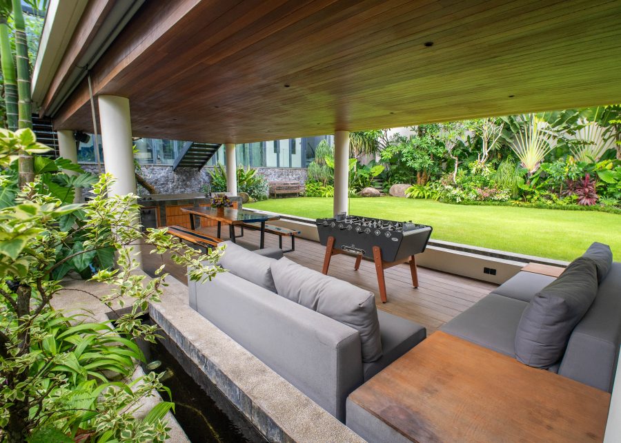 Outdoor garden terrace at The Lilly Pad luxury villa in Bali