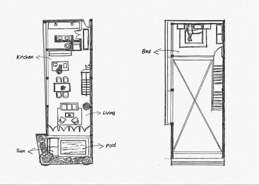 Sketched floorplan of The Bohemian Hotel in Canggu