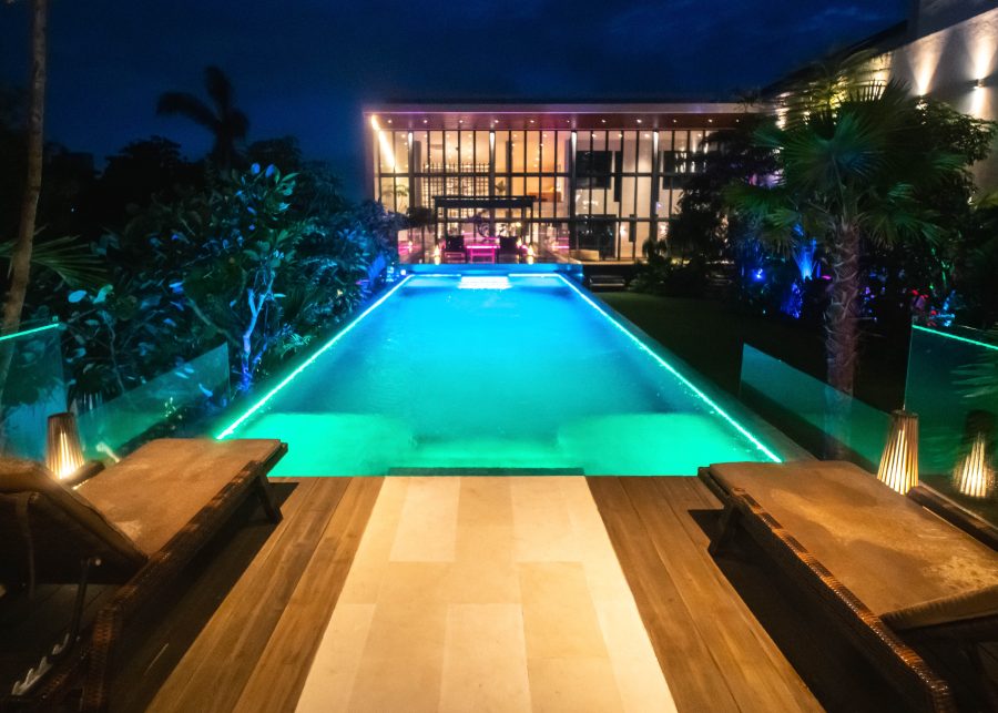 The Lilly Pad's swimming pool lights up at night