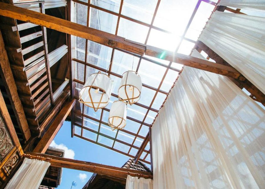 Timber framed glass ceiling at Villa Yin