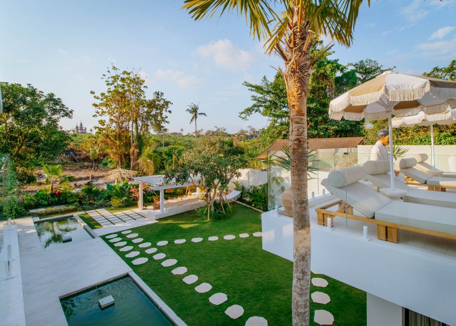 View of garden from upstairs balcony at Villa Yang